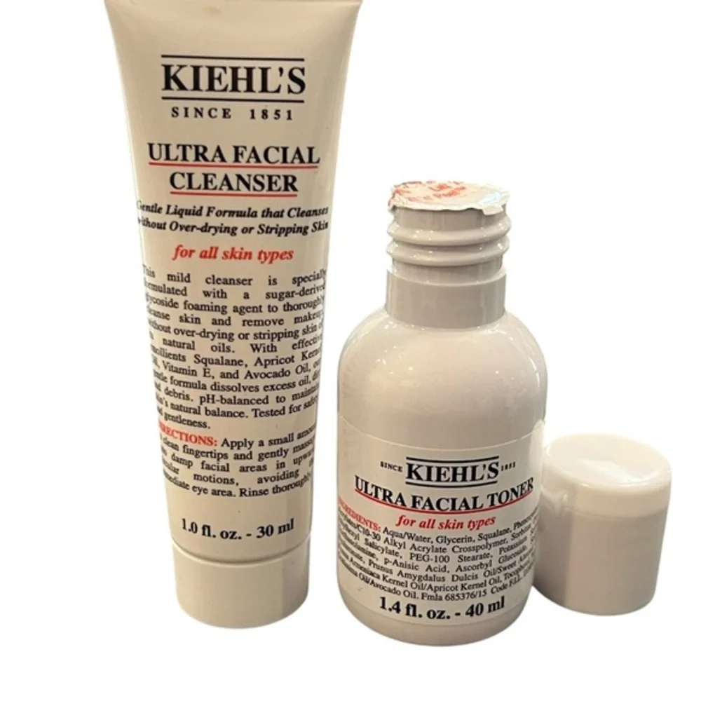 KIEHL'S 2‎ Pk Ultra Facial Toner 1.4 Oz And Cleanser 1 Oz Deluxe Travel Size Set